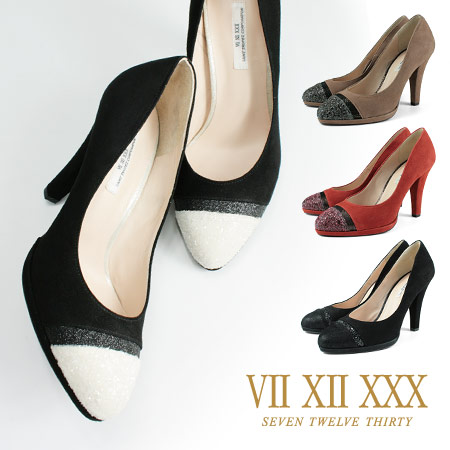 【訳あり】 【アウトレット】 【SALE】 セブントゥエルブサーティー パンプス スエード パーティ バイカラー ヒール10cm ラウンドトゥ VII XII XXX (105165)パンプス 靴