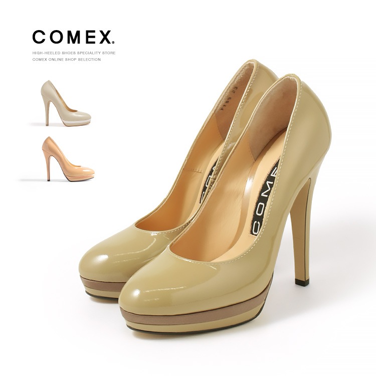 COMEX ベージュ オープントゥ ハイヒール 訳あり】【アウトレット】コメックス パンプス ヒール13cm