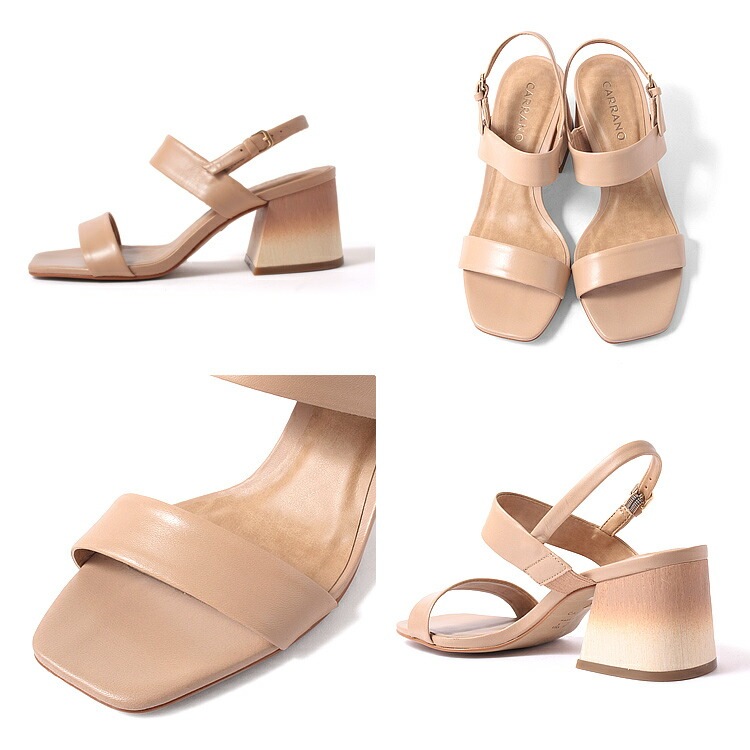 【アウトレット】【SALE】 サンダル CARRANO ハイヒール バックベルト オープントゥ 太ヒール カラーノ ミュール サンダル スクエアトゥ ヒール7cm 612030