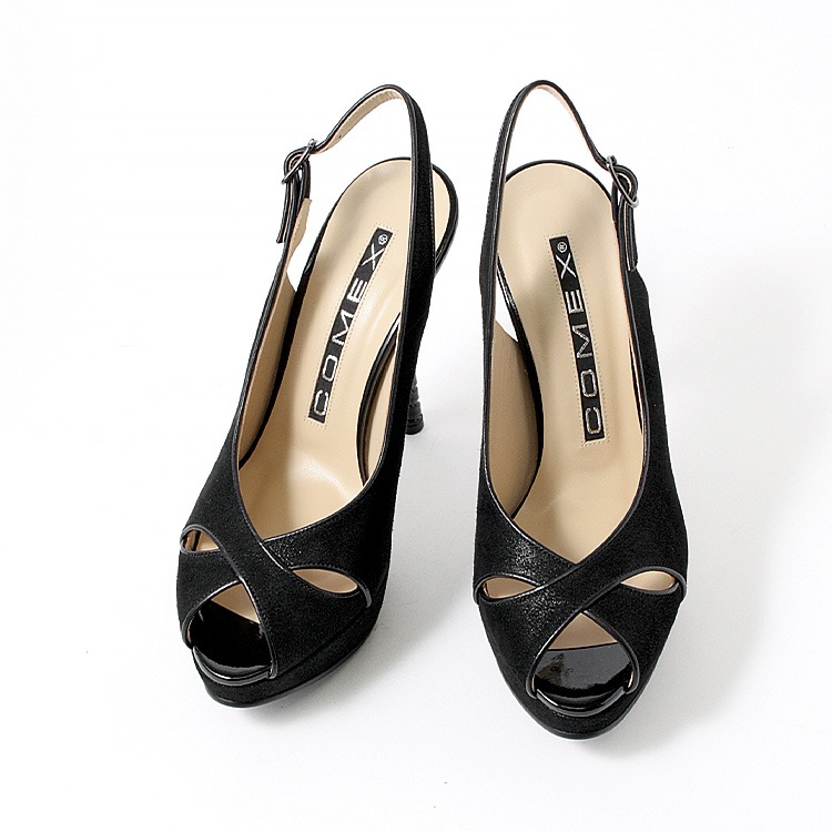 COMEX パンプス ハイヒール 本革 日本製 2026新作 オープントゥ スエード ラメ サンダル ヒール14cm ピンヒール バックベルト ブラック コメックス 65693