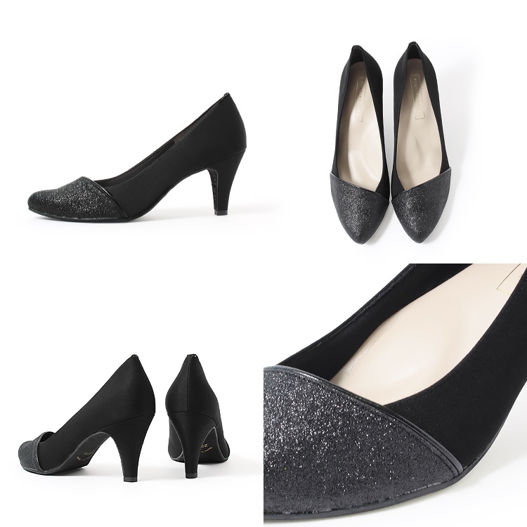 パンプス ヒール7cm 日本製 ハイヒール 2026新作 アーモンドトゥ アーチクッション 結婚式 セレモニー ラメ 1701
