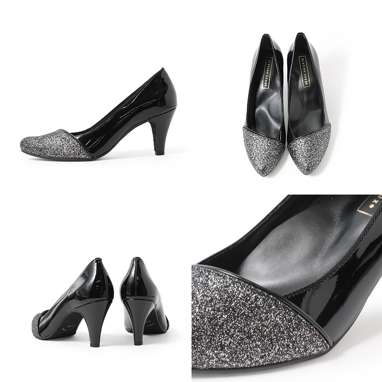 パンプス ヒール7cm 日本製 ハイヒール 2026新作 アーモンドトゥ アーチクッション 結婚式 セレモニー ラメ 1701