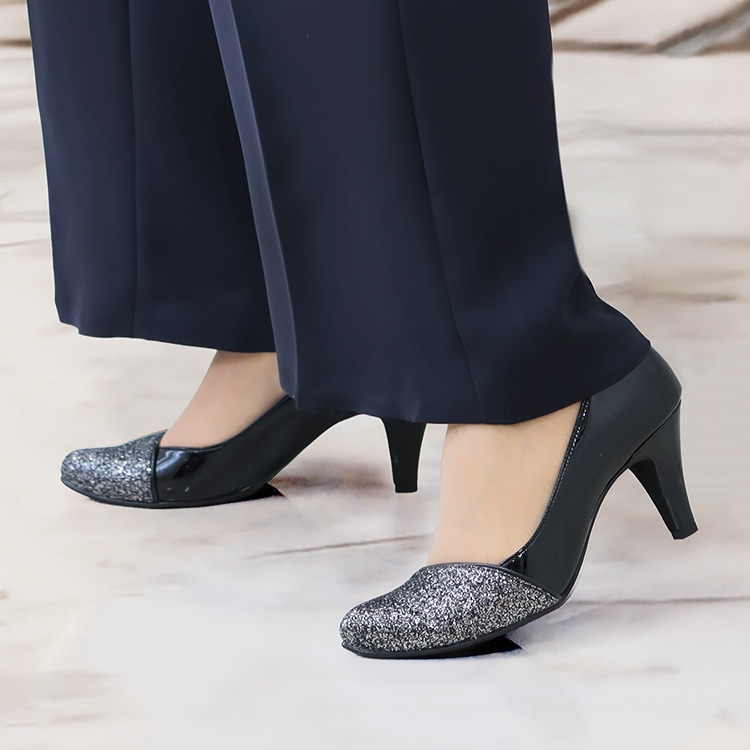 パンプス ヒール7cm 日本製 ハイヒール 2026新作 アーモンドトゥ アーチクッション 結婚式 セレモニー ラメ 1701