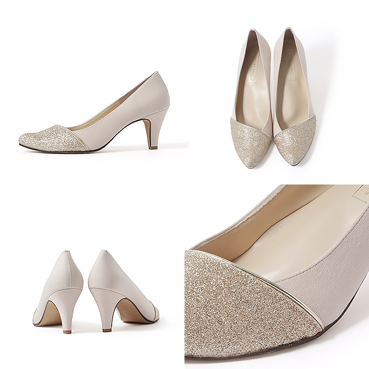 パンプス ヒール7cm 日本製 ハイヒール 2026新作 アーモンドトゥ アーチクッション 結婚式 セレモニー ラメ 1701