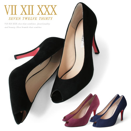 【訳あり】【アウトレット】 【SALE】 パンプス セブントゥエルブサーティー ピンヒール オープントゥ 本革 スエード ヒール9cm VII XII XXX (102278) パンプス 靴 【送料無料】