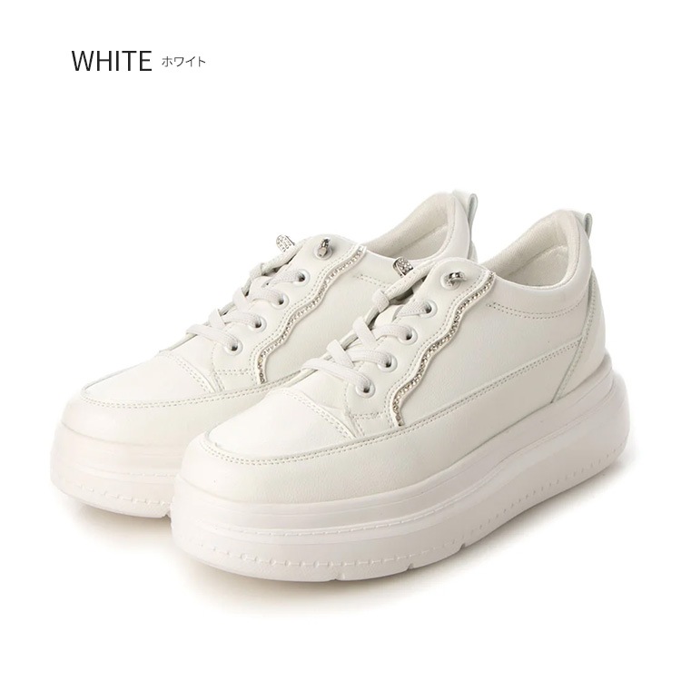 インヒール スニーカー 厚底 軽量 レースアップ 7cmヒール ラインストーン ヒールスニーカー 9069