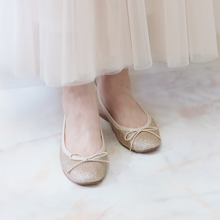 バレエシューズ フラットパンプス 日本製 ラメ リボン ラウンドトゥ 2026新作 ローヒール プラチナドゥ 1702