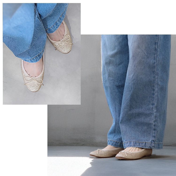 バレエシューズ フラットパンプス 日本製 ラメ リボン ラウンドトゥ 2026新作 ローヒール プラチナドゥ 1702