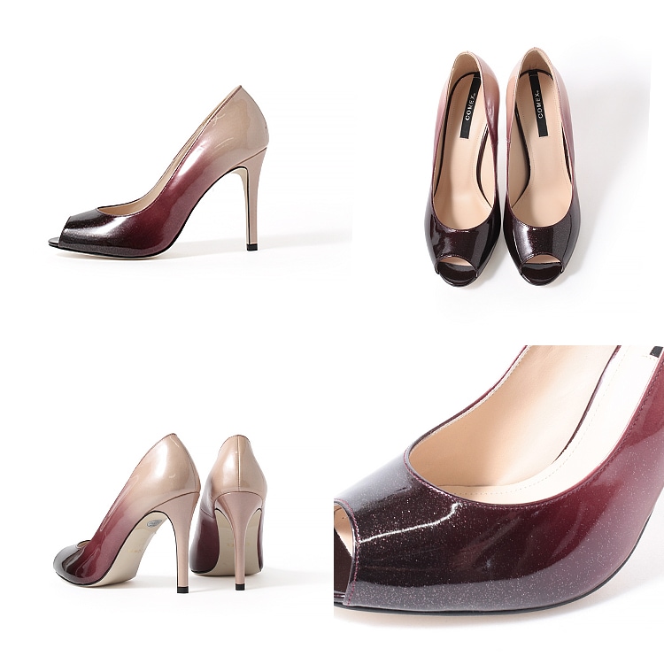 【WEB限定】 COMEX パンプス 9cmヒール ハイヒール 2026新作 オープントゥ 日本製 本革 グラデーション エナメル コメックス 65705
