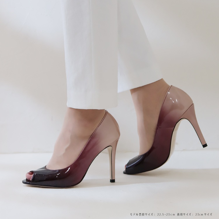 【WEB限定】 COMEX パンプス 9cmヒール ハイヒール 2026新作 オープントゥ 日本製 本革 グラデーション エナメル コメックス 65705