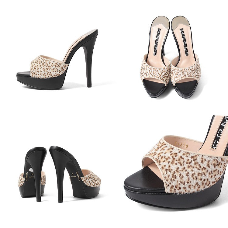 【SALE】 COMEX ミュール ハイヒール  サンダル アニマル柄 ヒョウ ゼブラ オープントゥ コメックス 日本製 本革 ピンヒール ヒール13cm 56470