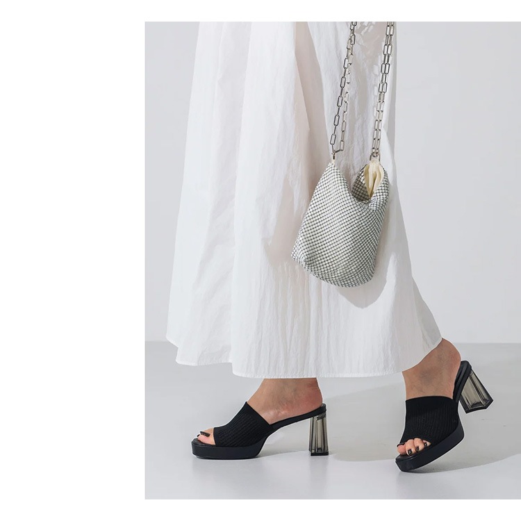 イーボル ミュール サンダル クリアヒール ニット スクエアトゥ