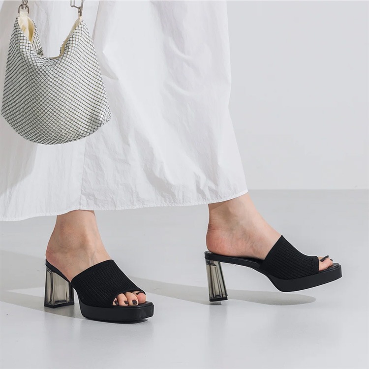 イーボル ミュール サンダル クリアヒール ニット スクエアトゥ  ハイヒール ヒール8cm EVOL 5120 