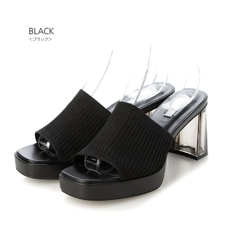 イーボル ミュール サンダル クリアヒール ニット スクエアトゥ  ハイヒール ヒール8cm EVOL 5120 