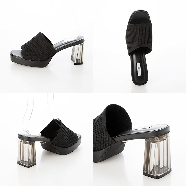 イーボル ミュール サンダル クリアヒール ニット スクエアトゥ  ハイヒール ヒール8cm EVOL 5120 