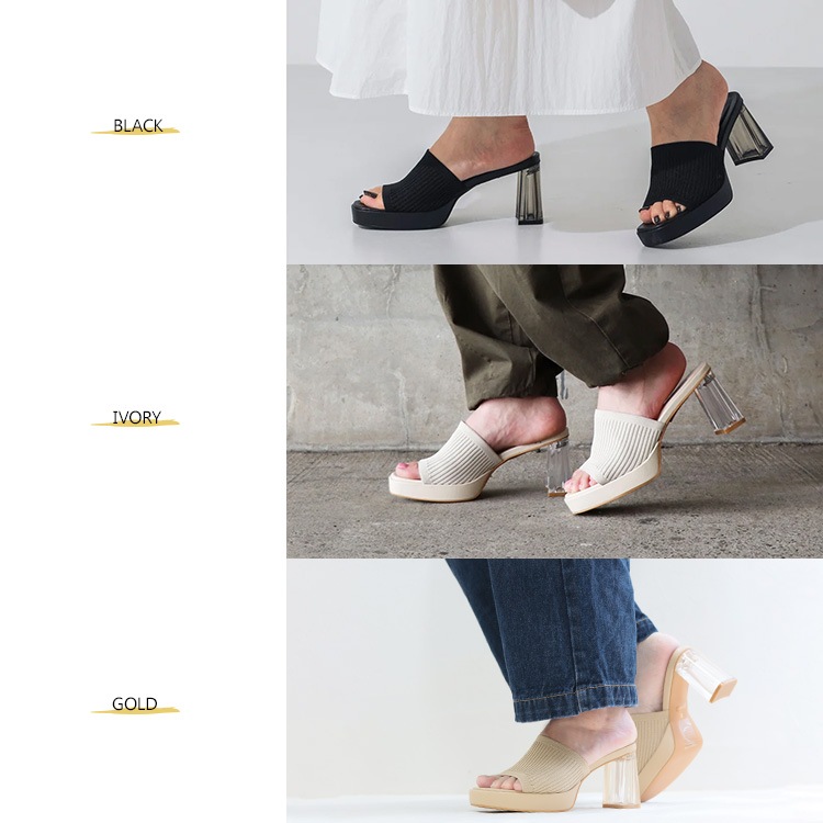 イーボル ミュール サンダル クリアヒール ニット スクエアトゥ  ハイヒール ヒール8cm EVOL 5120 