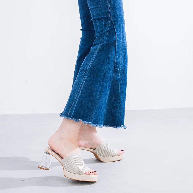 イーボル ミュール サンダル クリアヒール ニット スクエアトゥ  ハイヒール ヒール8cm EVOL 5120 