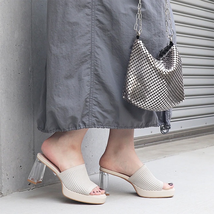 イーボル ミュール サンダル クリアヒール ニット スクエアトゥ  ハイヒール ヒール8cm EVOL 5120 