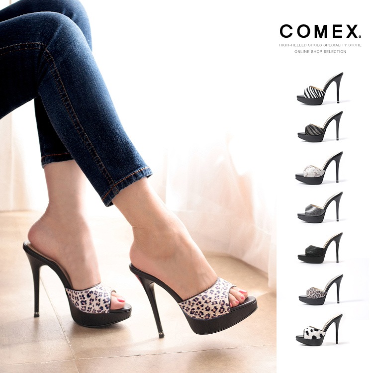 【SALE】 コメックス ミュール ピンヒール オープントゥ サンダル ヒール13cm プラットフォーム レザー COMEX 日本製 本革 ハイヒール 厚底 54270
