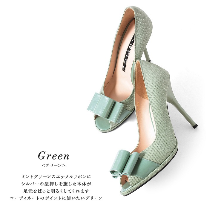 【SALE】コメックス パンプス ピンヒール  オープントゥ リボン ラメ 異素材コンビ COMEX 日本製 本革 ハイヒール ヒール10cm 5724