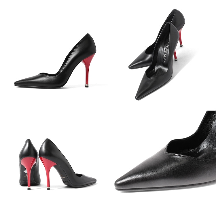 COMEX パンプス ハイヒール ポインテッドトゥ 赤ヒール コメックス 日本製 本革 ピンヒール ヒール10cm 5723