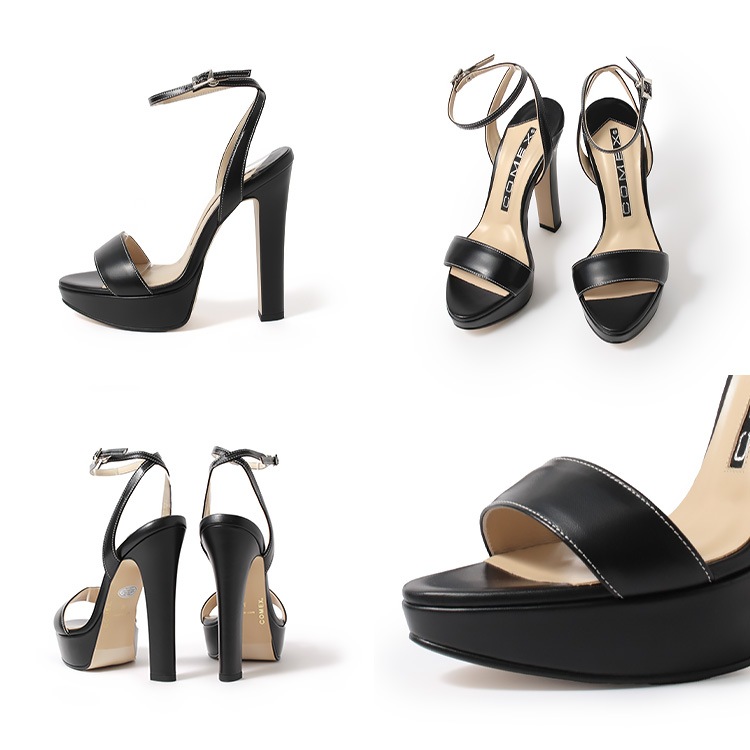 コメックス サンダル 14cmヒール  アンクルストラップ 厚底 日本製 本革 太ヒール ハイヒール COMEX 5734