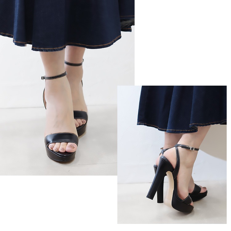 コメックス サンダル 14cmヒール  アンクルストラップ 厚底 日本製 本革 太ヒール ハイヒール COMEX 5734