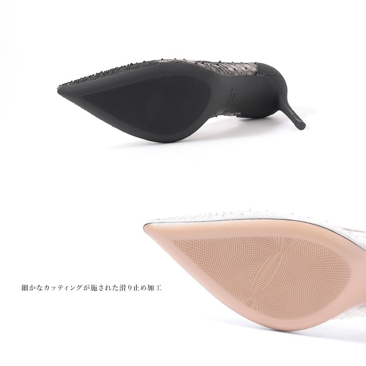 パンプス ハイヒール 8cm ピンヒールポインテッドトゥ ラメ ラインストーン 803