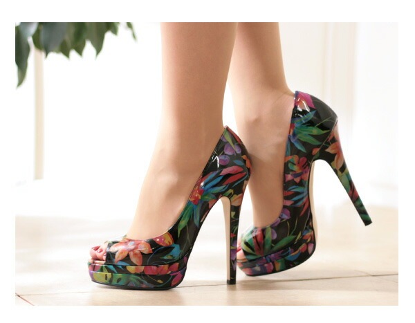 訳あり アウトレット 22cm コメックス パンプス ハイヒール オープントゥ フラワー エナメル 厚底 ブラック 5503