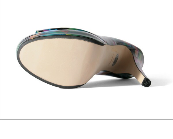 訳あり アウトレット 22cm コメックス パンプス ハイヒール オープントゥ フラワー エナメル 厚底 ブラック 5503