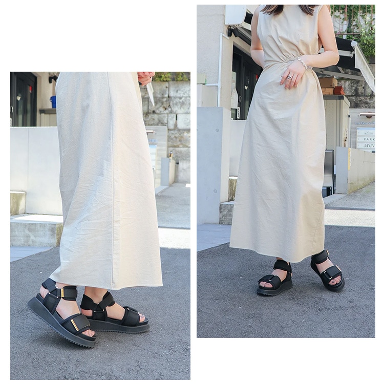 【SALE】サンダル ストラップ ベルクロ 厚底 フラット  5cmヒールアップ スポサン イーボル 5030