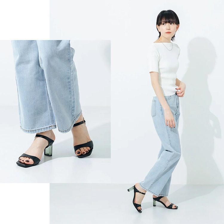 ミュール サンダル ヒール7cm クリアヒール ストラップ スクエアトゥ