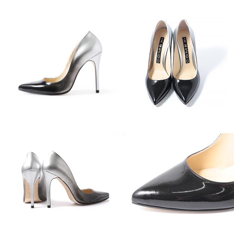 COMEX パンプス ハイヒール グラデーション エナメル ポインテッドトゥ 日本製 本革 ピンヒール ヒール10cm コメックス 7300