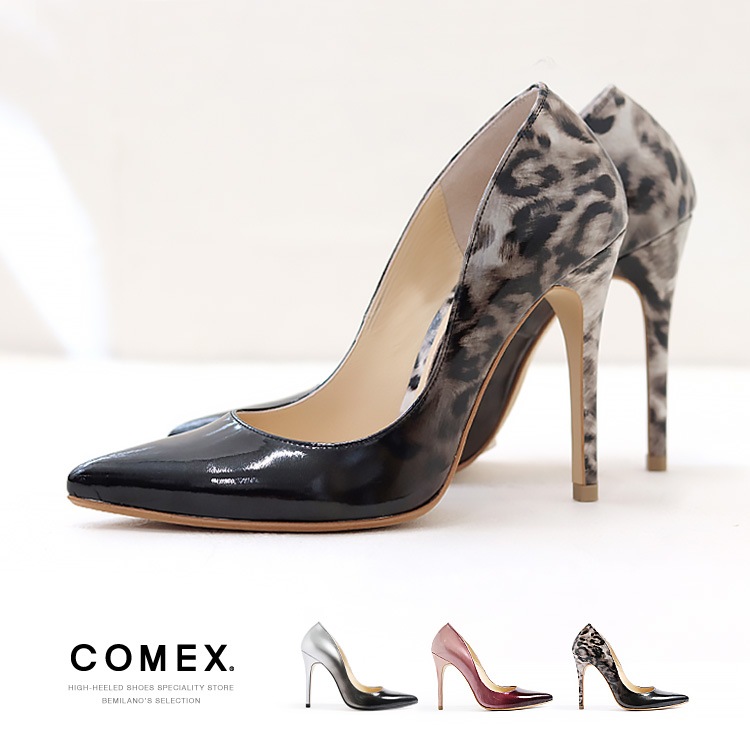 COMEX パンプス ハイヒール グラデーション エナメル ポインテッドトゥ 日本製 本革 ピンヒール ヒール10cm コメックス 7300