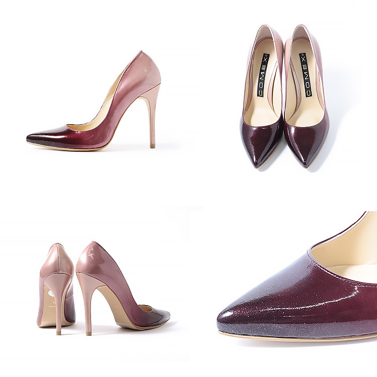 COMEX パンプス ハイヒール グラデーション エナメル ポインテッドトゥ 日本製 本革 ピンヒール ヒール10cm コメックス 7300