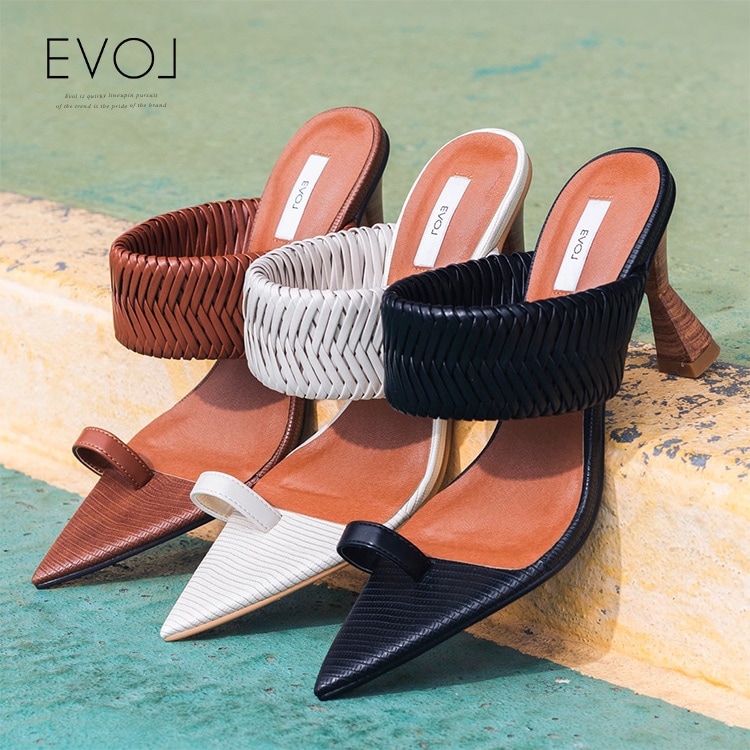 【アウトレット】【SALE】 イーボル ミュール トングサンダル ハイヒール ヒール9cm ストラップ EVOL 23529