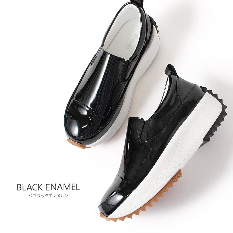 レザー スリッポン 本革 軽量 厚底 ローヒール フラット プラットフォーム スニーカー 508107