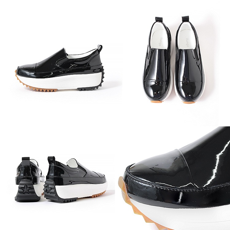 レザー スリッポン 本革 軽量 厚底 ローヒール フラット プラットフォーム スニーカー 508107