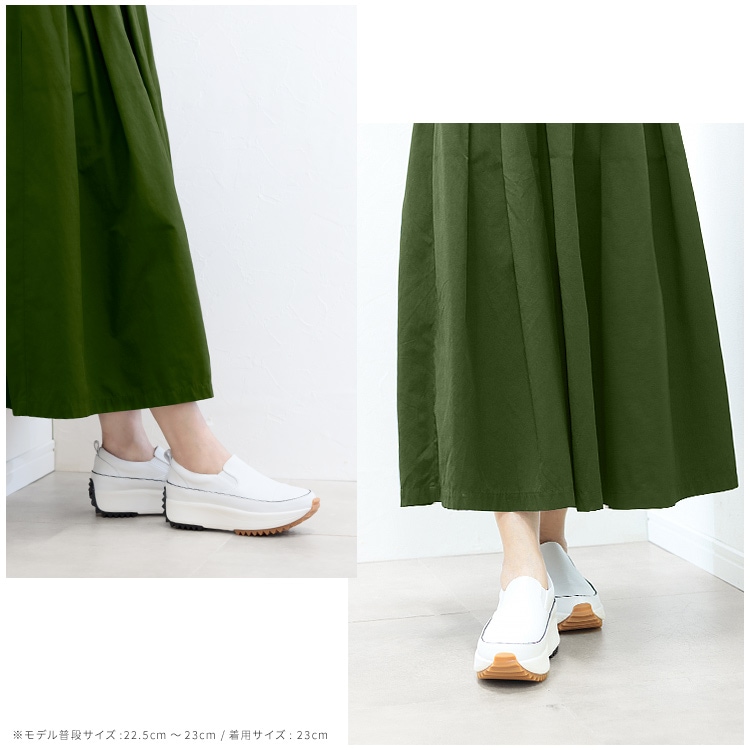 レザー スリッポン 本革 軽量 厚底 ローヒール フラット プラットフォーム スニーカー 508107