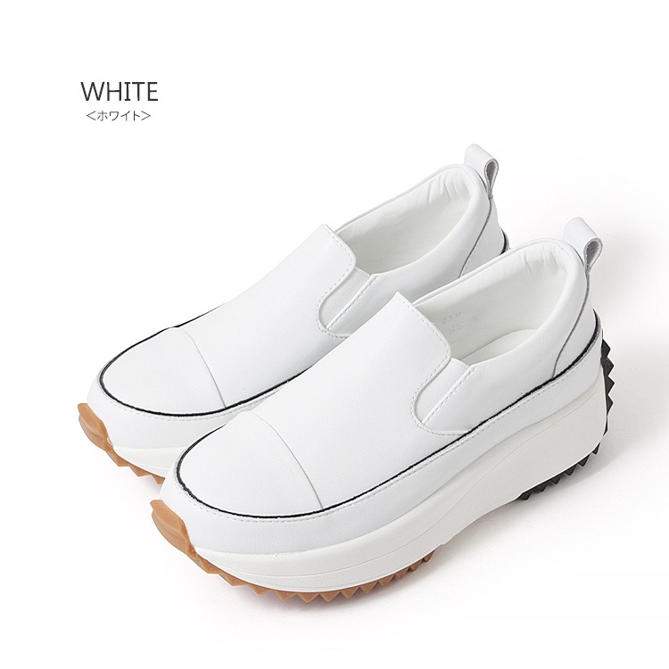 レザー スリッポン 本革 軽量 厚底 ローヒール フラット プラットフォーム スニーカー 508107