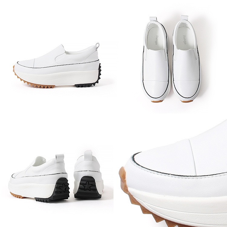 レザー スリッポン 本革 軽量 厚底 ローヒール フラット プラットフォーム スニーカー 508107