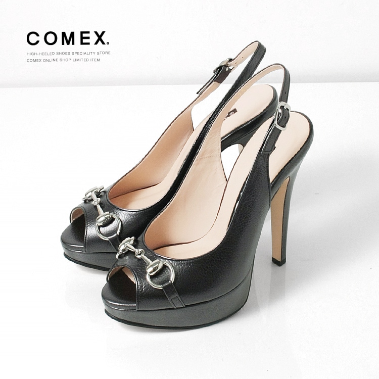 COMEX パンプス ビット付き 2026新作 ピンヒール オープントゥ 本革 14cmヒール ハイヒール バックストラップ 日本製 サンダル コメックス 5751