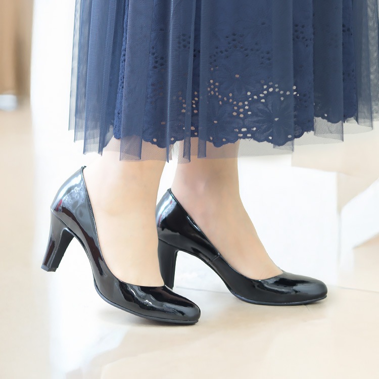 パンプス ヒール7cm 日本製 2025新作 太ヒール アーモンドトゥ プレーン ハイヒール ブラック プラチナドゥ 700