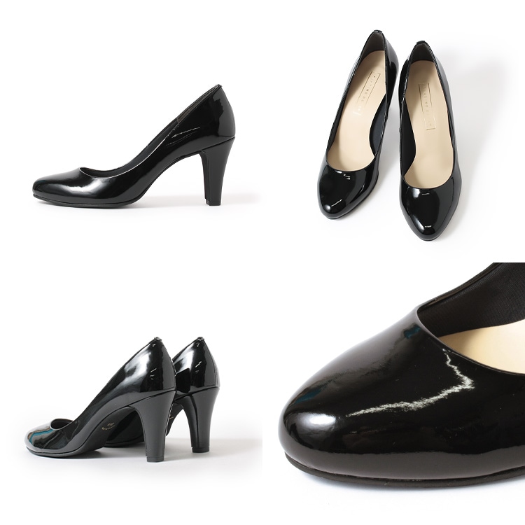 パンプス ヒール7cm 日本製 2025新作 太ヒール アーモンドトゥ プレーン ハイヒール ブラック プラチナドゥ 700
