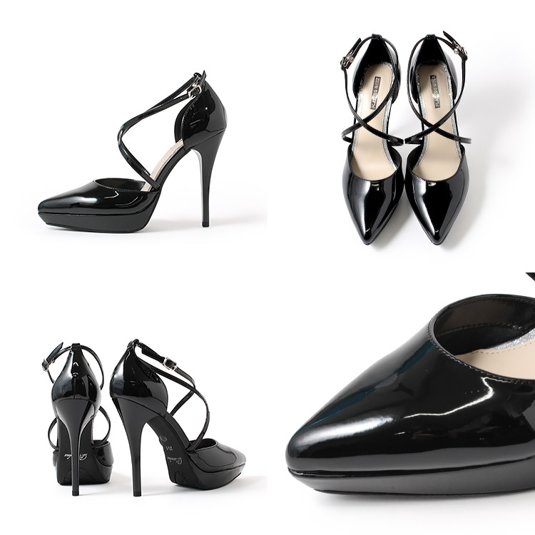 クロスストラップ パンプス 12cmヒール 2025新作 ハイヒール プラットフォーム ポインテッドトゥ セパレーツ プラチナドゥ 6230