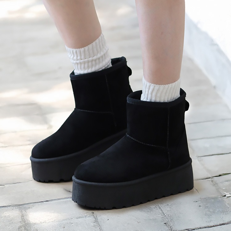 【アウトレット】【SALE】 ブーツ ショートブーツ フラット ファー ペタンコ 厚底ムートンブーツ シンプル 6006