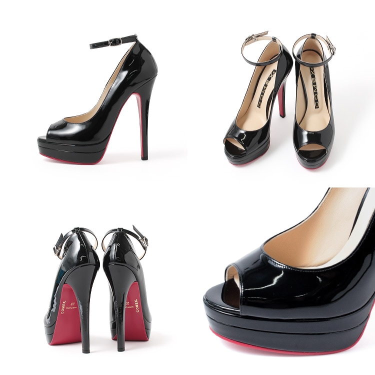 COMEX オープントゥ パンプス ハイヒール アンクルストラップ 2025新作 本革 厚底 日本製 ヒール14cm コメックス 5738