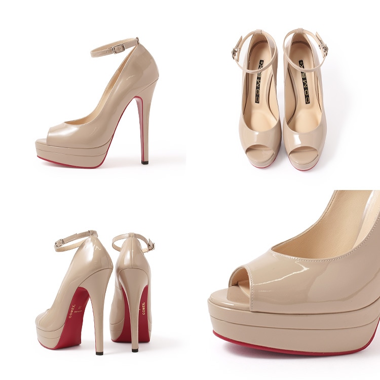 COMEX オープントゥ パンプス ハイヒール アンクルストラップ 2025新作 本革 厚底 日本製 ヒール14cm コメックス 5738