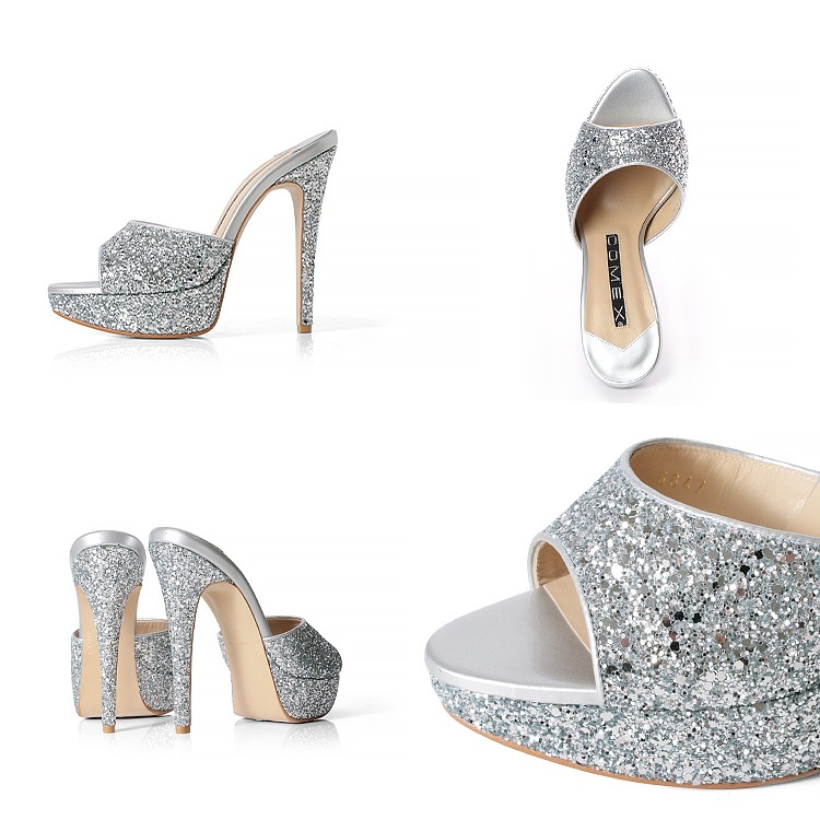 COMEX ミュール サンダル ハイヒール 日本製 本革 グリッターラメ シルバー ブラック ベージュ 5647