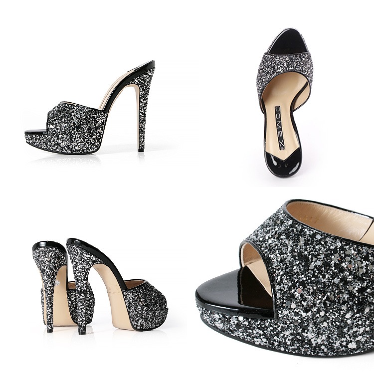 COMEX ミュール サンダル ハイヒール 日本製 本革 グリッターラメ シルバー ブラック ベージュ 5647